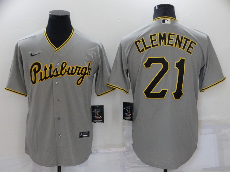 Men's Pittsburgh Pirates Roberto Clemente #21 Gray Baseball Jersey